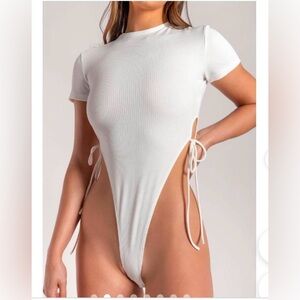Meshki Sexy White Contour Body Suit with ties at side waist & snaps